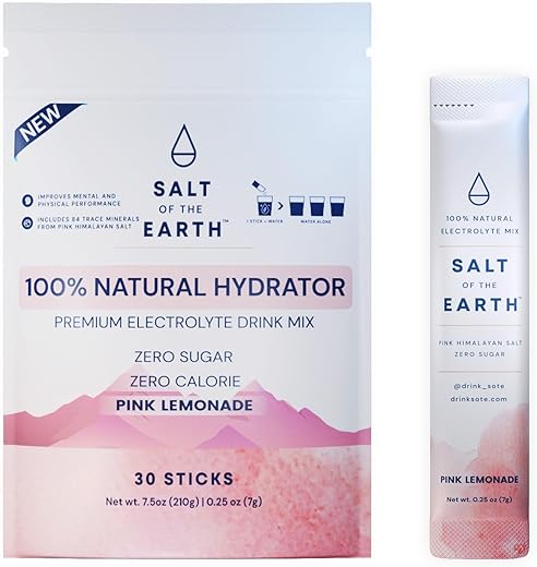 Salt of the Earth - Sal do Himalaia Rosa Premium Zero-Açúcar – Pacotes de Pó Hidratante com Eletrólitos – Ingredientes Premium – Keto