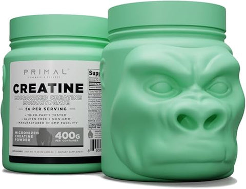Creatine Monohydrate em Pó (400g) | Suplemento de Desenvolvimento Muscular Micronizado para Pré-Treino - Primal