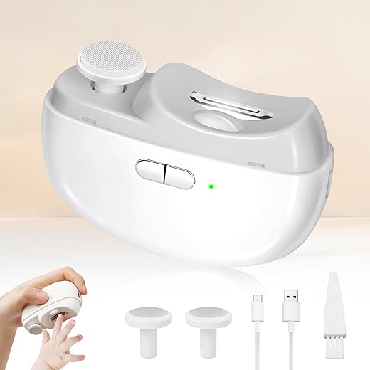 DEICIT - Cortador de Unhas Automático Elétrico Aparador e Polidor de Unhas 2 em 1 Portátil com Luz, 2 Velocidades, Armazenamento de Cortador de Unhas e Recarregável – Segurança para Bebês e Crianças