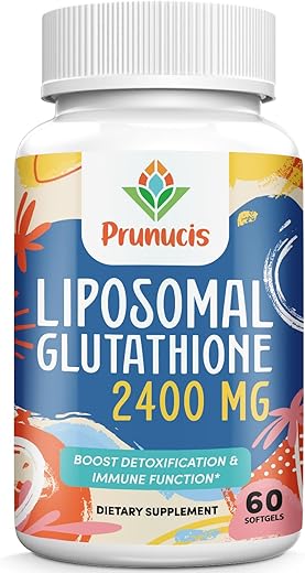 Prunucis - 2400MG Liposomal Glutationa, L-Glutathione Reduzida, Suplemento de Glutationa com Vitamina C, Antioxidantes Mestres, Absorção Aprimorada – Suplementos Antioxidantes Não GMO, Imunidade