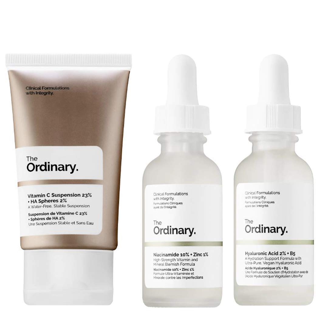 THE ORDINARY - Conjunto Facial The Ordinary! Creme de Vitamina C, Sérum de Ácido Hialurônico e Sérum de Niacinamida! Ilumina, Hidrata e Reduz Imperfeições da Pele! Vegano, Livre de Parabenos