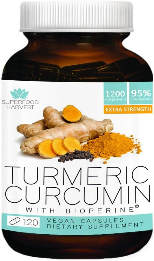 Superfood Harvest - Curcuma Orgânica com Bioperina – 1200mg (120 Cápsulas) – Articulações Premium