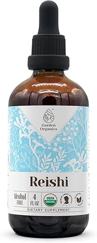 Garden Organics - Extrato Orgânico de Reishi sem Álcool USDA | Suplemento Alimentar de Alta Potência | Tintura Natural Certificada de Cogumelo Reishi Orgânico (Ganoderma Lucidum) (120 ml)