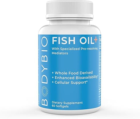 Óleo de Peixe BodyBio com Mediadores Especializados de Resolução de Inflamação – Suporte à Resposta Inflamatória Saudável – Extrato de Caviar de Arenque para Saúde da Pele, Conforto Articular e Saúde Cerebral – 60 cápsulas