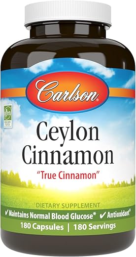 Cápsulas de Canela do Ceilão, Suplemento de Canela, 500 mg, Extrato de Canela em Cápsulas, Cápsulas de Canela do Ceilão, 180 cápsulas - Carlson