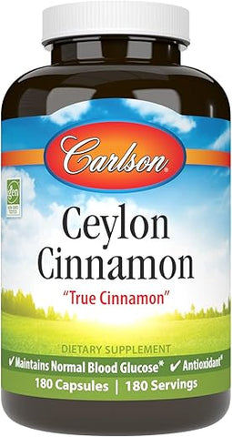 Cápsulas de Canela do Ceilão, Suplemento de Canela, 500 mg, Extrato de Canela em Cápsulas, Cápsulas de Canela do Ceilão, 180 cápsulas - Carlson