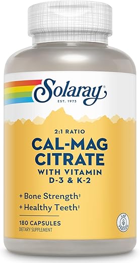 SOLARAY - Solaray Cal-Mag Citrate 2:1 com D-3 – Fórmula Avançada para Saúde Óssea – 60 Cápsulas