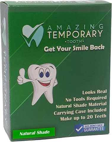 Amazing Temporary Tooth - Kit de Substituição Temporária de Dentes (Sombra Natural) – Reparo de Dentes Ausentes Temporários, Disponível em Sombra Natural ou Brilhante