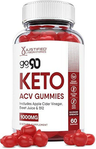 Gomas Justified Laboratories Go 90 Keto ACV 1000MG com Suco de Romã, Beterraba e Vitamina B12 – 60 Gomas