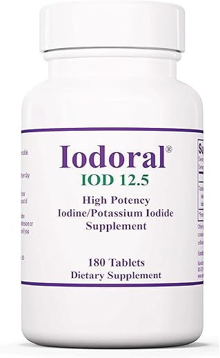 Optimox - Iodoral 12.5 mg – Suplemento de Iodo para Suporte da Tireoide, Comprimidos de Iodeto de Potássio, Solução de Lugol, Vitaminas e Minerais Diários, Comprimidos de Iodo de Alta Potência – 180 Comprimidos 1-Pack