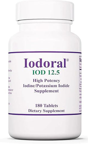 Optimox - Iodoral 12.5 mg – Suplemento de Iodo para Suporte da Tireoide, Comprimidos de Iodeto de Potássio, Solução de Lugol, Vitaminas e Minerais Diários, Comprimidos de Iodo de Alta Potência – 180 Comprimidos 1-Pack