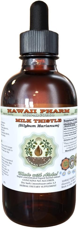 Extrato Líquido de Cardo Mariano Sem Álcool, Orgânico (Silybum marianum) Glicerito de Semente Seca, Suplemento Herbal Natural, Hawaii Pharm, EUA 120 ml