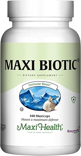 Cápsulas de Extrato de Alho Envelhecido Maxi Biotic (180 unidades) | Suplemento de Alho Kyolic com Spirulina, Equinácea, Orégano e Enzymax – Antioxidante Natural – Bem-estar - Maxi Health