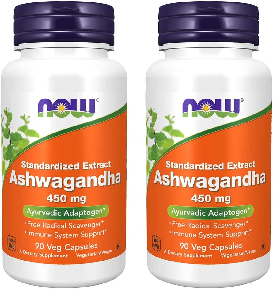 Extrato de Ashwagandha 450mg, 90 VCaps (Pacote com 2) – Potencialize sua saúde com o extrato de Ashwagandha da NOW Foods - NOW Foods