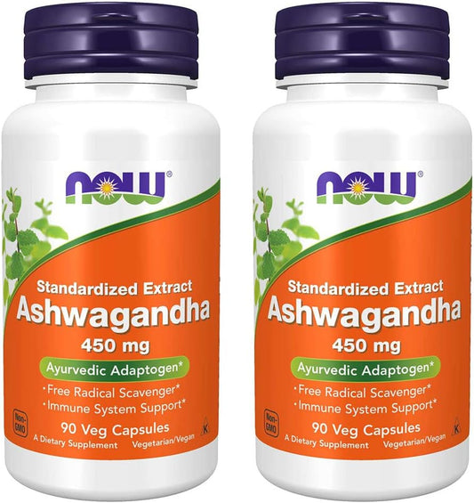 Extrato de Ashwagandha 450mg, 90 VCaps (Pacote com 2) – Potencialize sua saúde com o extrato de Ashwagandha da NOW Foods - NOW Foods