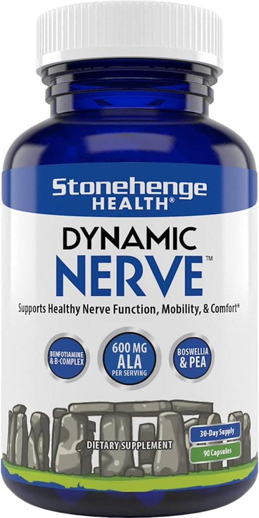Suplemento Dinâmico para Nervos: Suporta a Função Nervosa em Dedos, Dedos dos Pés, Mãos e Pés com Ácido Alfa Lipóico ALA, Benfotiamina, PEA, Complexo B Robusto, Boswellia - Stonehenge Health