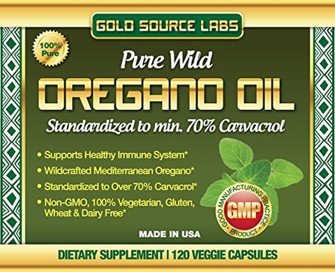 Gold Source Labs - Óleo de Orégano Selvagem em Cápsulas – 120 Softgels Líquidos de Vegetais – Extrato Puro Padronizado de Folha de Orégano Selvagem oferece 70%% de Carvacrol (32 mg) para a Saúde do Sistema Imunológico – Não OGM, Vegano