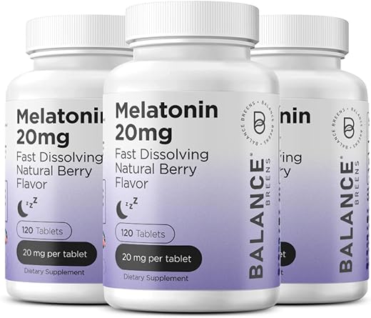 Balancebreens - Melatonina 20mg, 100% Livre de Medicamentos, 120 Comprimidos de Dissolução Rápida – Auxílio Natural para o Sono, Experimente Noites Serenas e Repousantes – Encontre Sua Calma, Abraçe o Relaxamento, Suporta um Sono Repousante e