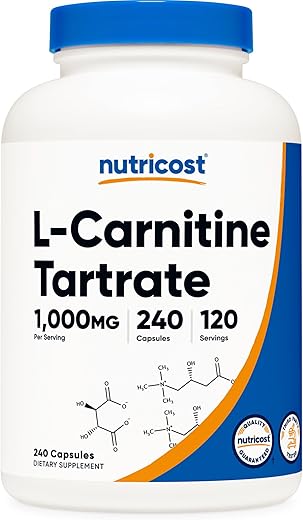 L-Carnitina Tartarato 1.000mg, 240 Cápsulas – 500mg por Cápsula, 120 Porções - Nutricost