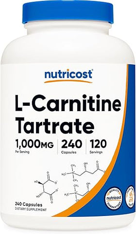 L-Carnitina Tartarato 1.000mg, 240 Cápsulas – 500mg por Cápsula, 120 Porções - Nutricost