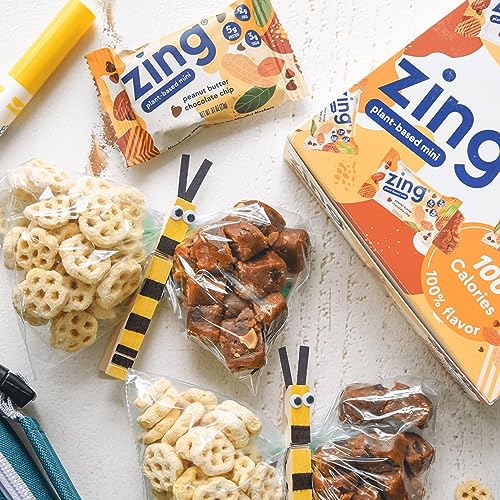 Barras de Proteína Infantil Peanut Butter Chocolate Chip, Sem Glúten, 100 Calorias, Mini Barras com Alto Teor de Proteína, Nutrição Vegana, Proteína à Base de Plantas Livre de Laticínios, Kosher, Baixo - Zing