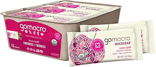 MacroBar Barras de Lanche Vegano Orgânico Cerejas e Frutas Vermelhas 56g (Embalagem com 12 unidades) - GoMacro