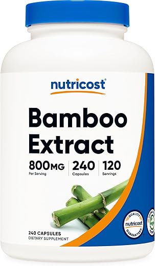 Extrato de Bambu 400 mg – 240 Cápsulas Veganas, Livre de Glúten e Não-OGM – 120 Porções com 800 mg - Nutricost