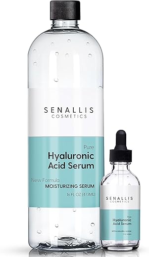 SenAllis Cosmetics - Soro de Ácido Hialurônico 473 ml e 59 ml, Puro Anti-Envelhecimento/Redutor de Rugas, Hidratante Ultra Hidratante que Reduz a Pele Seca, Fabricado nos EUA