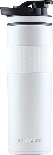 Garrafa Shaker Skinny 20 Oz, Garrafa de Água e Shaker de Proteína em Aço Inoxidável, Visto no Shark Tank, Garrafa de Água Reutilizável em Aço Inoxidável, Garrafa de Água para Academia, Branca - Ice Shaker