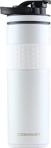 Garrafa Shaker Skinny 20 Oz, Garrafa de Água e Shaker de Proteína em Aço Inoxidável, Visto no Shark Tank, Garrafa de Água Reutilizável em Aço Inoxidável, Garrafa de Água para Academia, Branca - Ice Shaker