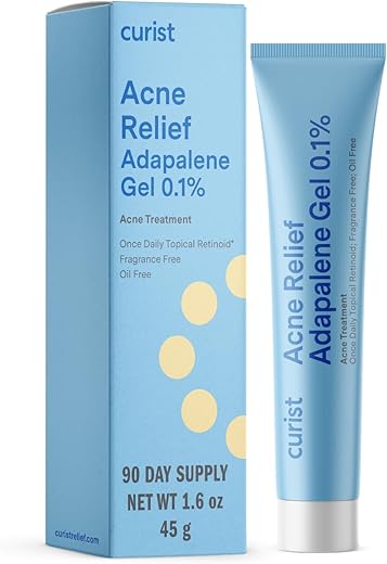 Gel Adapaleno 0.1% – Tratamento Acne – 90 Dias (45g Tubo XL) – Retinoide Tópico – Elimine Cravos e Espinhas - Curist
