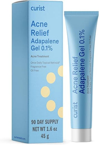 Gel Adapaleno 0.1% – Tratamento Acne – 90 Dias (45g Tubo XL) – Retinoide Tópico – Elimine Cravos e Espinhas - Curist