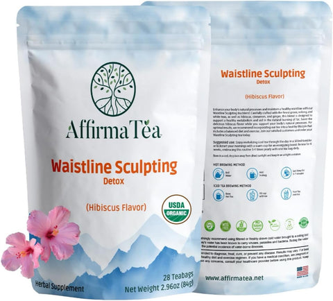 AffirmaTea - Esculpir Cintura: Detox Orgânico de 28 Dias | Chá Verde EGCG de Alta Energia | Reduz inchaço | Aumenta a energia | Sem laxantes | Suporte para controle de peso | Sabor refrescante de hibisco