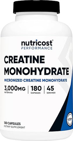 Creatine Monohidratada 3.000mg, 180 Cápsulas (750mg por Cápsula) – Sem Glúten, Não-OGM - Nutricost