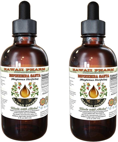 Hawaii Pharm LLC - Espinheira Santa, Cancerosa (Maytenus Ilicifolia) Extrato Líquido de Folha Seca, Sem Álcool, 2×2 oz (60ml)