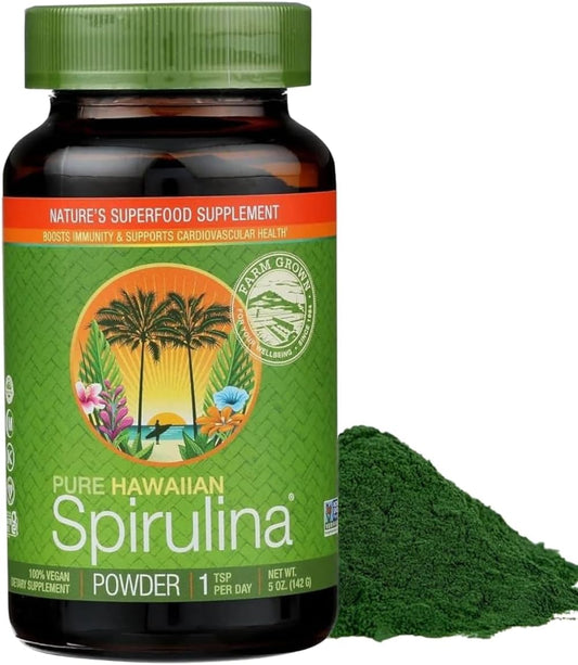 Hawaii – Pó de Spirulina Havaiana Pura, Vegano, Suporte ao Sistema Imunológico, Coração, Células e Energia, 141g - Nutrex