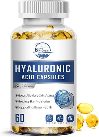 Nature's live - Nature’s Live – Cápsulas de Ácido Hialurônico 850mg de Alta Bioacessibilidade para Hidratação da Pele, Lubrificação das Articulações e Cabelos Fortes