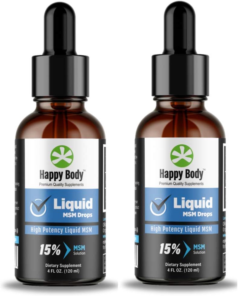 HAPPY BODY - Gotas de MSM Líquido com o Maior Teor de MSM em um Suplemento Líquido de MSM. Ideal para Uso Oral