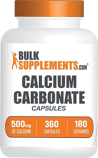 com Cápsulas de Carbonato de Cálcio – Suplemento de Carbonato de Cálcio, 500mg de Cálcio – Suplemento de Cálcio, Sem Glúten, 2 Cápsulas por Porção, 360 Cápsulas - BulkSupplements