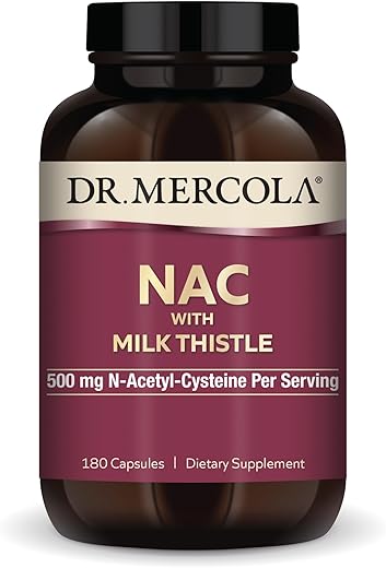 NAC com Cardo de Leite, 90 Porções (180 Cápsulas), 500 mg de N-Acetil-Cisteína por Porção, Suplemento Alimentar, Suporta Processos Normais de Desintoxicação, Não-OGM - Dr. Mercola