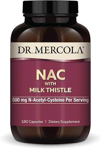 NAC com Cardo de Leite, 90 Porções (180 Cápsulas), 500 mg de N-Acetil-Cisteína por Porção, Suplemento Alimentar, Suporta Processos Normais de Desintoxicação, Não-OGM - Dr. Mercola