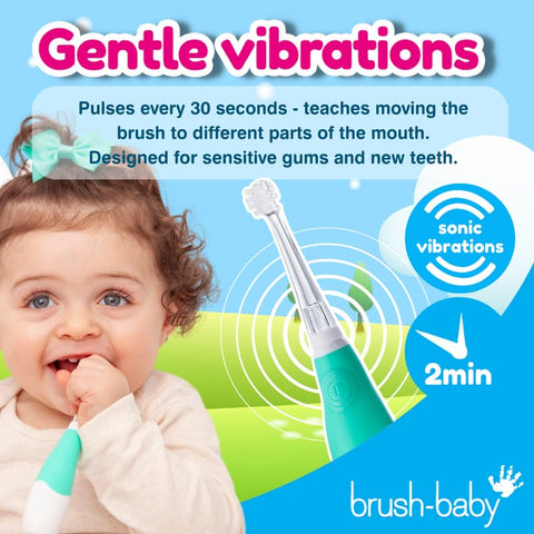 Escova de Dentes Elétrica para Bebês e Crianças brush-baby BabySonic de 0 a 3 Anos – Timer LED Inteligente e Vibração Suave Proporcionam uma Experiência Divertida de Escovação – Inclui 2 Escovas Sensíveis