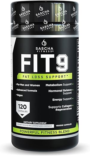 SASCHA FITNESS - Sascha Fitness Fat Loss Pills | Suporte de Colágeno | Equilíbrio de Fluidos | Ingredientes FIT9: 7Keto Uva Ursi, Gotu Kola, L-Theanine, Gingko Biloba, DIM, Chá Verde | Perda de Peso | 60 cápsulas