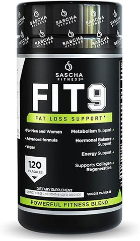 SASCHA FITNESS - Sascha Fitness Fat Loss Pills | Suporte de Colágeno | Equilíbrio de Fluidos | Ingredientes FIT9: 7Keto Uva Ursi, Gotu Kola, L-Theanine, Gingko Biloba, DIM, Chá Verde | Perda de Peso | 60 cápsulas