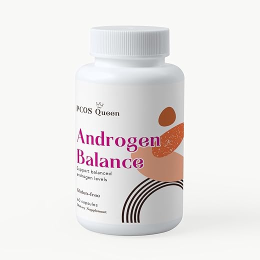 PCOS Queen - Androgen Balance – Suplemento para Equilíbrio Hormonal Feminino – Suporte para Excesso de Pelos no Corpo ou Rosto, Queda de Cabelo, Fertilidade (1 Frasco)