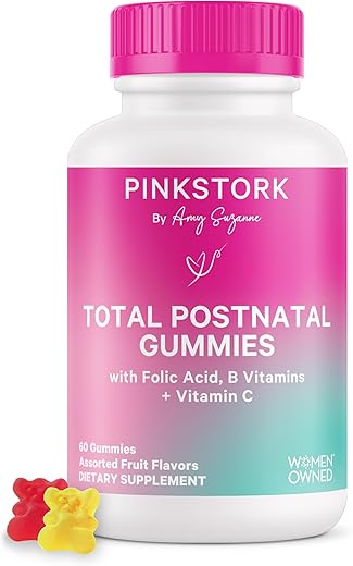 Gomas Vitamínicas Pós-Parto Total – Recuperação Pós-Parto e Suporte à Lactação – Ácido Fólico, B6 - Pink Stork