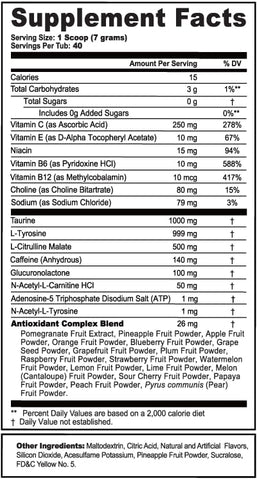 Pó Energético Honey Lemon, Sem Açúcar, Foco com Cafeína Limpa, Mistura para Água, Aminoácidos de Foco, Mistura de Vitaminas Antioxidantes, 280g (40 Porções) - G Fuel
