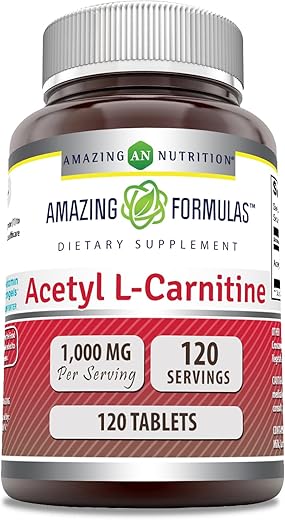 Amazing Nutrition - Amazing Formulas Acetyl L-Carnitine | 1000 mg por Porção | 120 Comprimidos | Não-OGM | Sem Glúten | Fabricado nos EUA