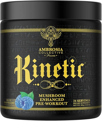 Kinetic: Pré-treino Orgânico Energético com Cogumelos, Pó Superfood Nootrópico para Energia (Sabor Framboesa Azul) - Ambrosia