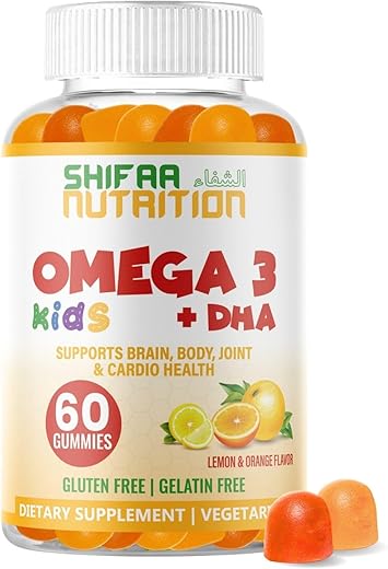 SHIFAA NUTRITION - Gomas de Omega 3 para Crianças sem Gelatina. Ômega 3 à base de plantas para crianças. Livre de Glúten